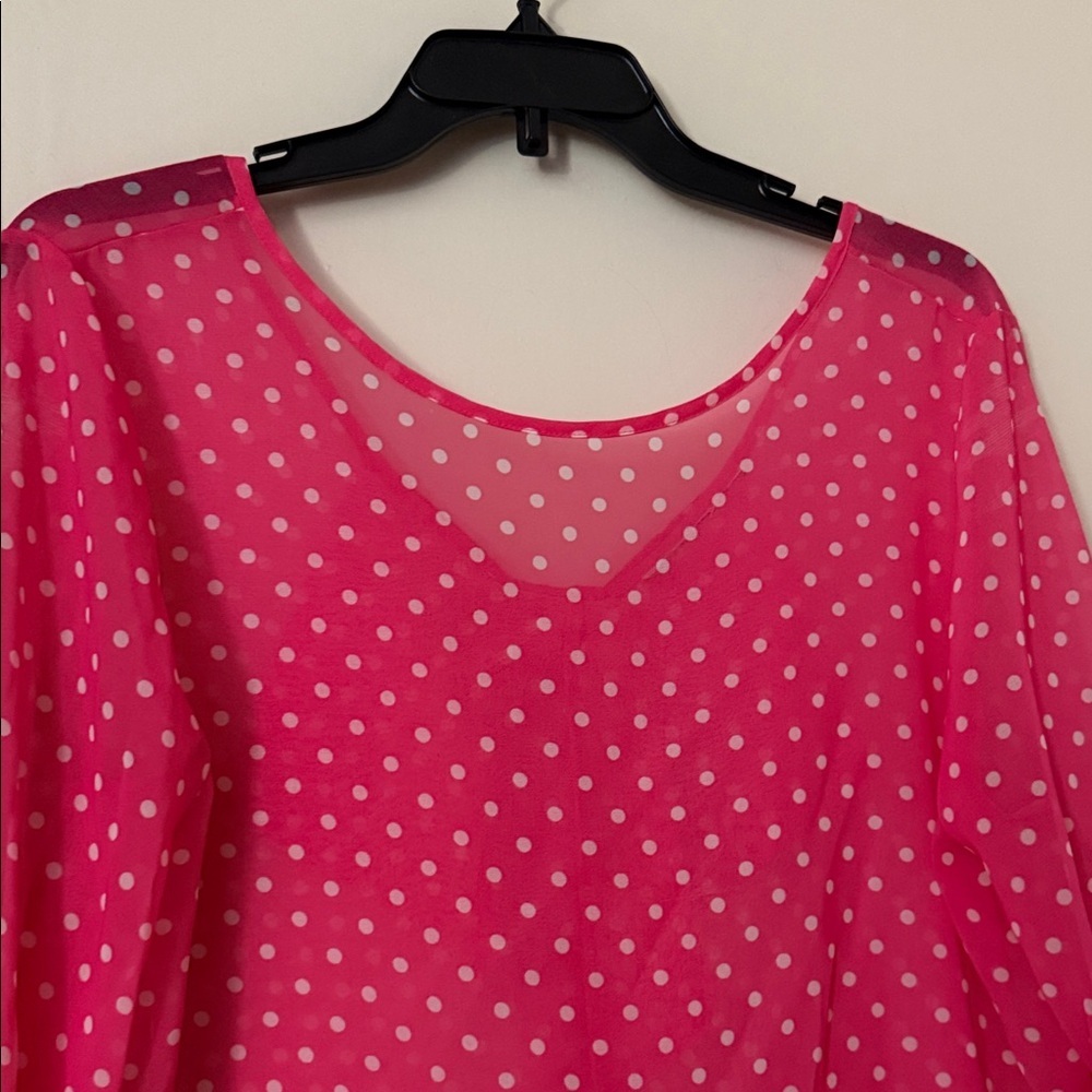 Pink Polka Dot Sheer Women's Top size; L - Picture 2 of 7